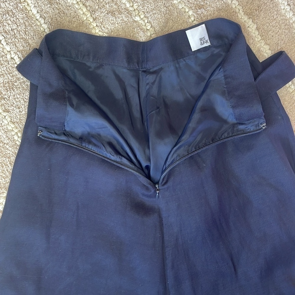 Iris & Ink A Line Waist Tie Navy Blue Women Size 4 - Picture 4 of 7